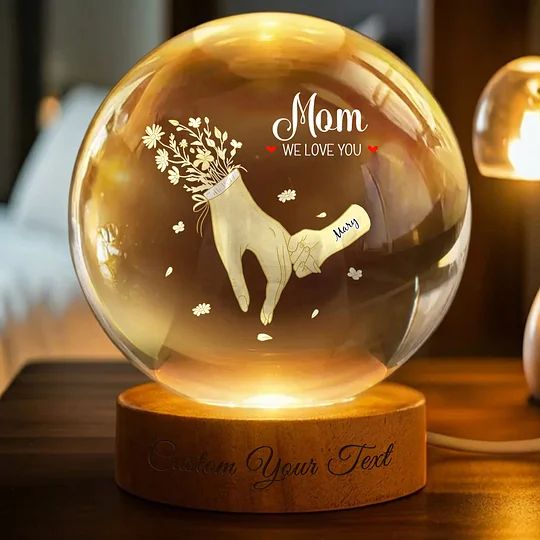 We Love You Mom Holding Hands Crystal Ball Night Light Mother's Day Decoration Gift