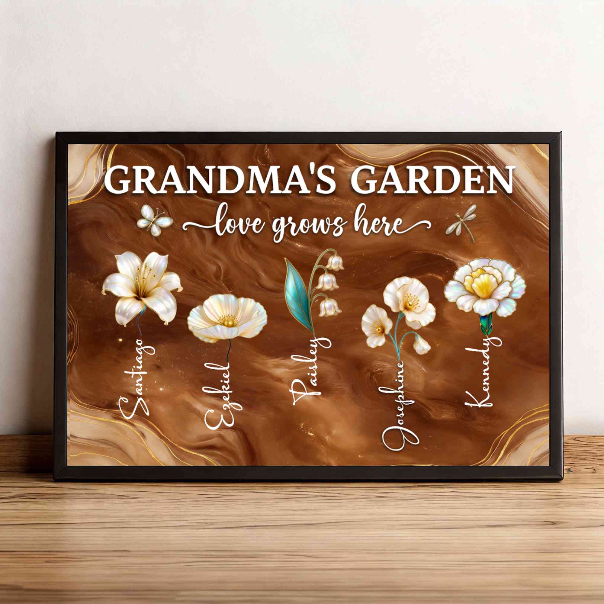 Personalized Names Birth Flowers Grandma's Garden Wall Art Canvas Painting Sign, Birthday/Mother's Day Gift For Mom/Grandma