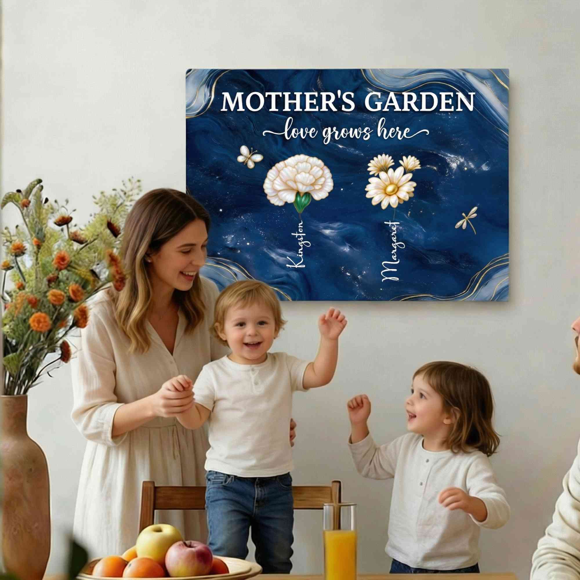 Personalized Names Birth Flowers Grandma's Garden Wall Art Canvas Painting Sign, Birthday/Mother's Day Gift For Mom/Grandma