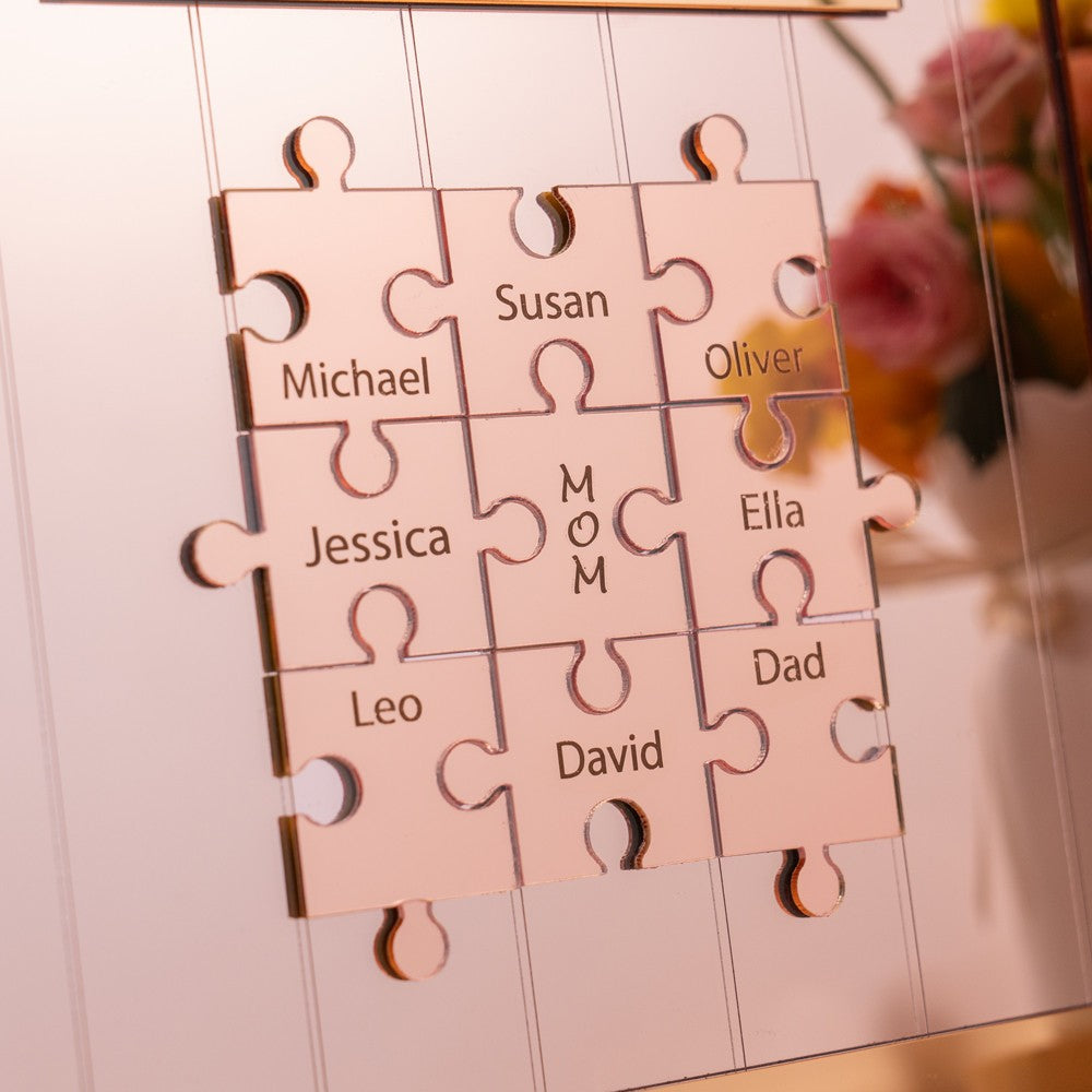 Custom Mom Pink Puzzle Sign Mother's Day Gift from Kids Engraved Sign Piece