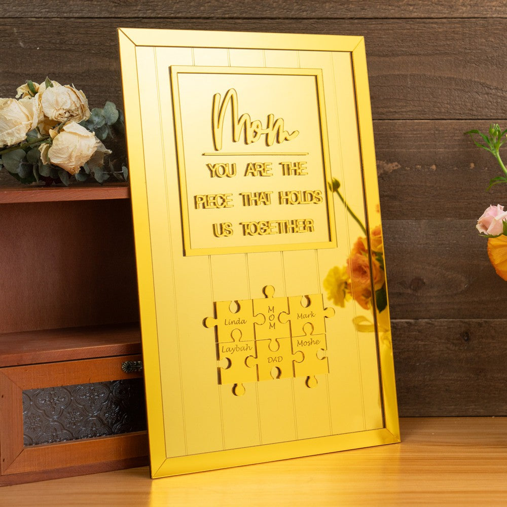 Custom Mom Gold Puzzle Sign Mother's Day Gift from Kids Engraved Sign Piece