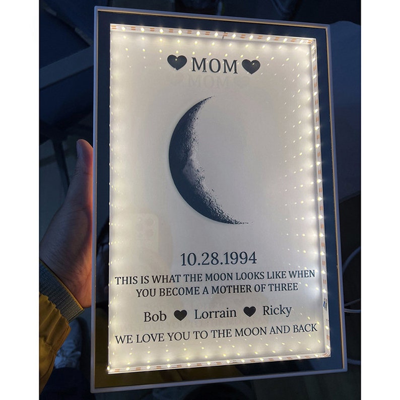 Led Mirror Frame Lamp, The Day You Were Born Moon Phase Wall Art,Mother's Day Gift