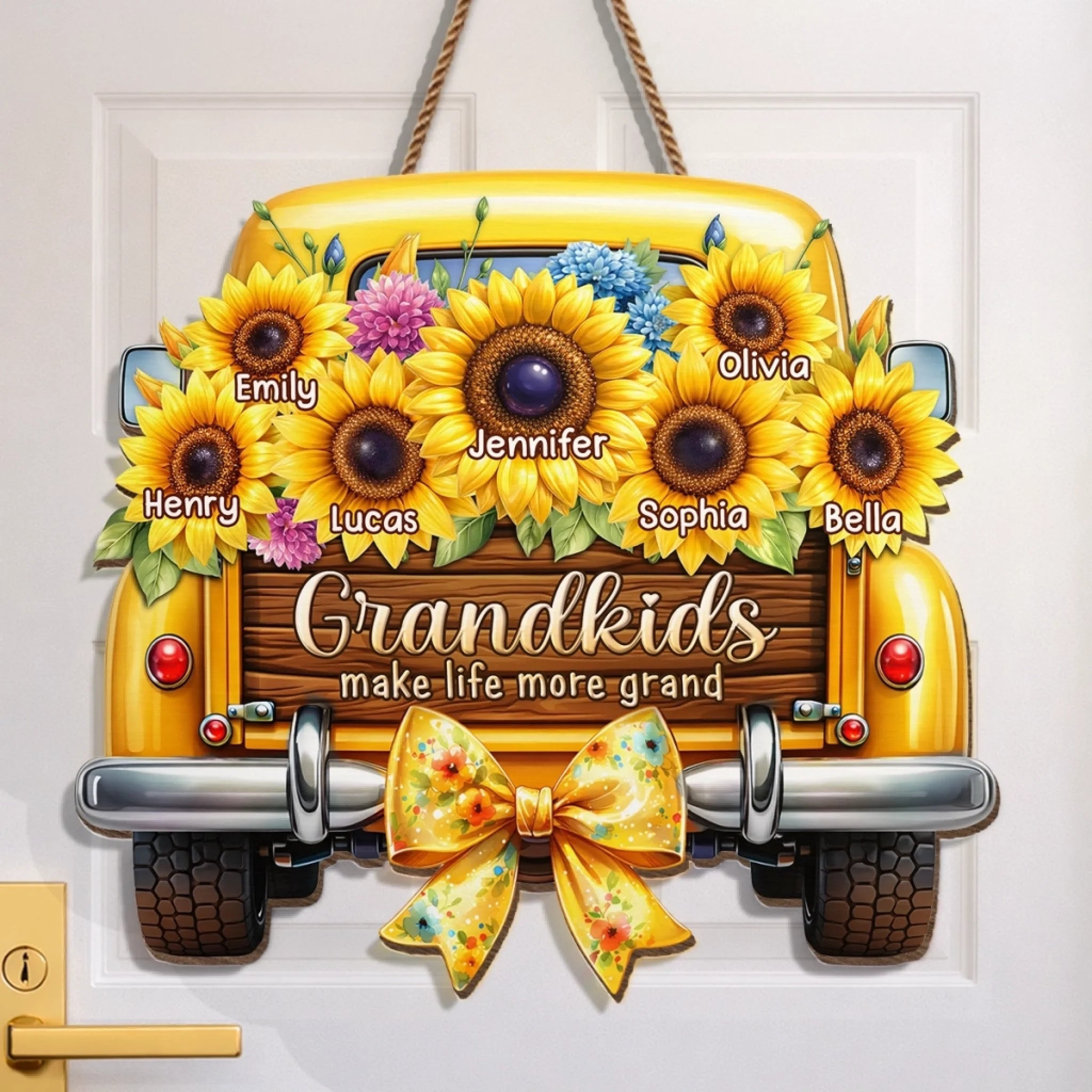 Custom Sunflower Wood Sign Mother's Day Gift For Mom, Grandma - Grandkids Make Every Trip Golden