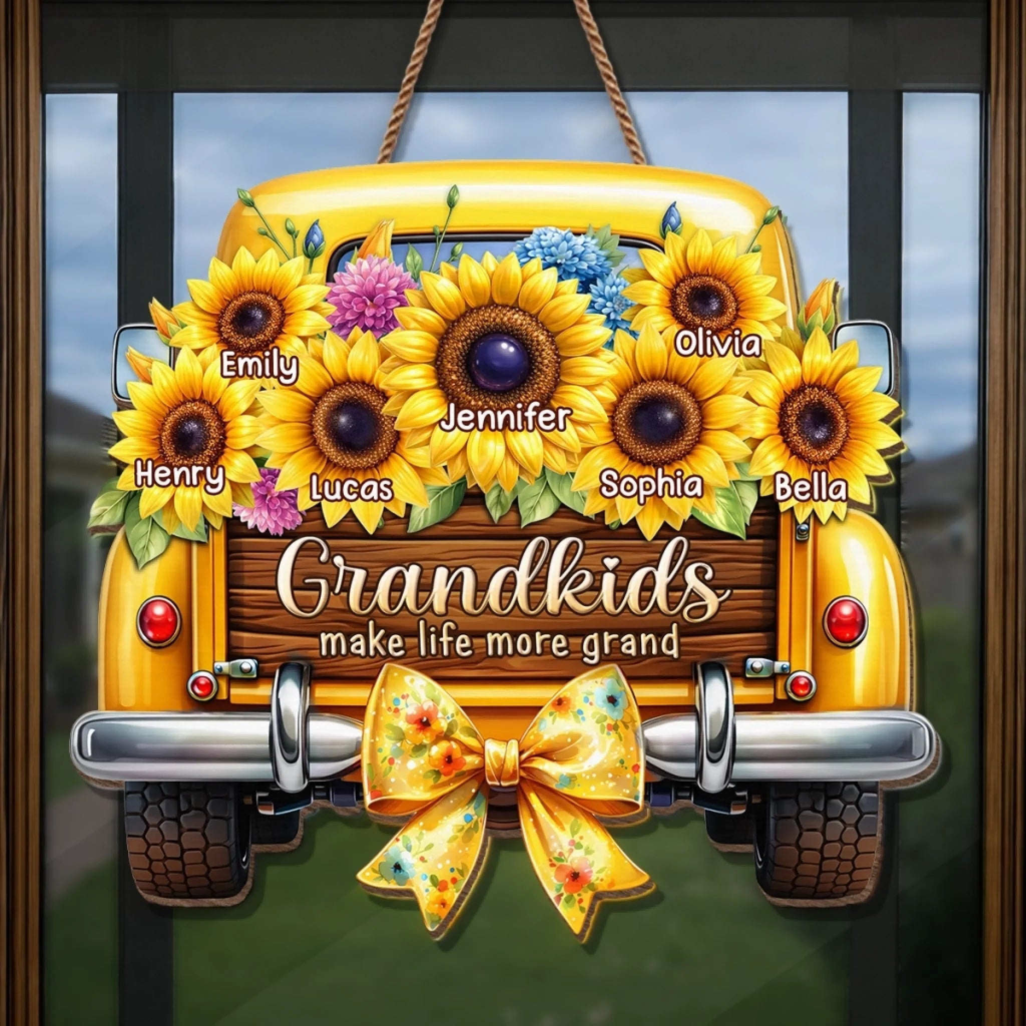 Custom Sunflower Wood Sign Mother's Day Gift For Mom, Grandma - Grandkids Make Every Trip Golden