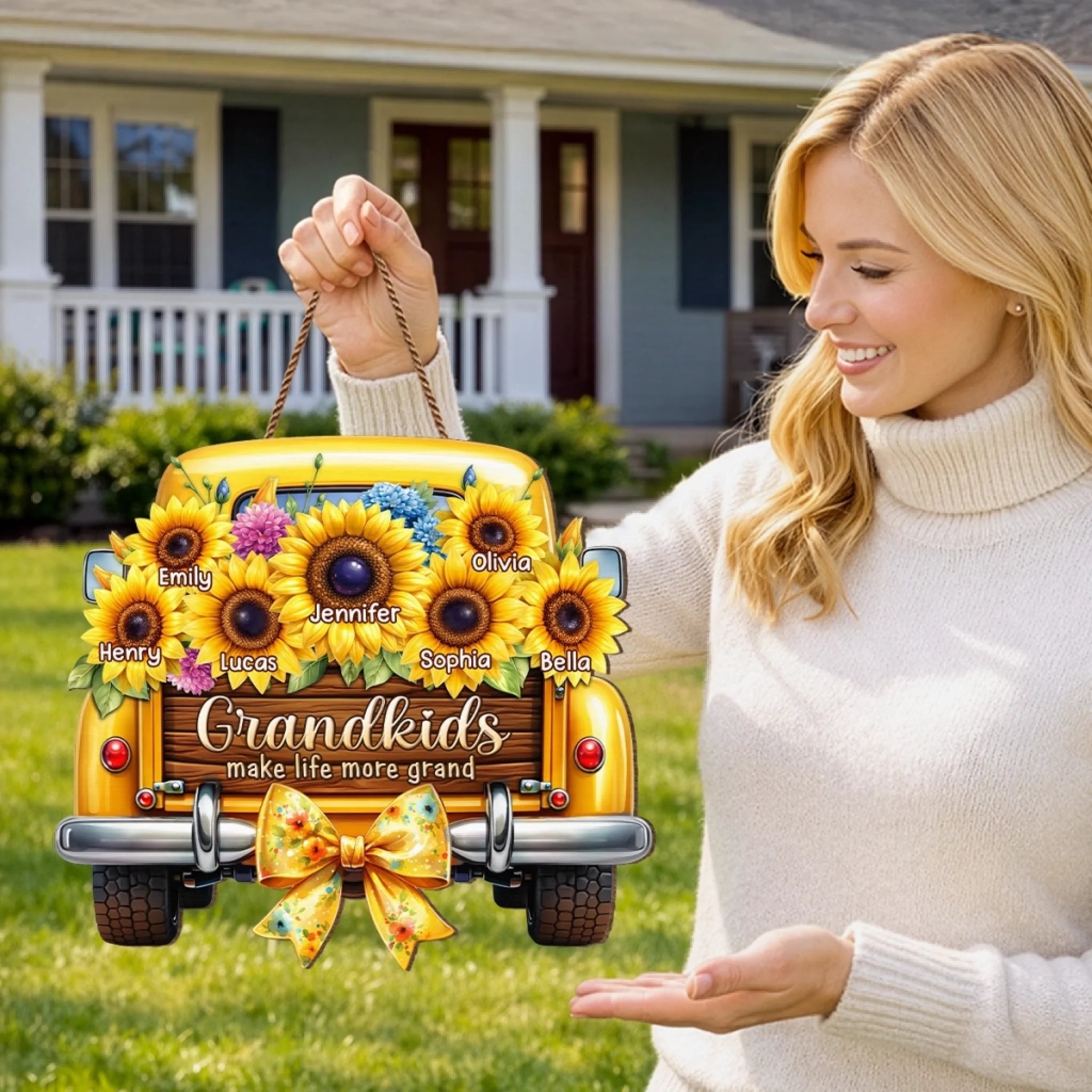 Custom Sunflower Wood Sign Mother's Day Gift For Mom, Grandma - Grandkids Make Every Trip Golden