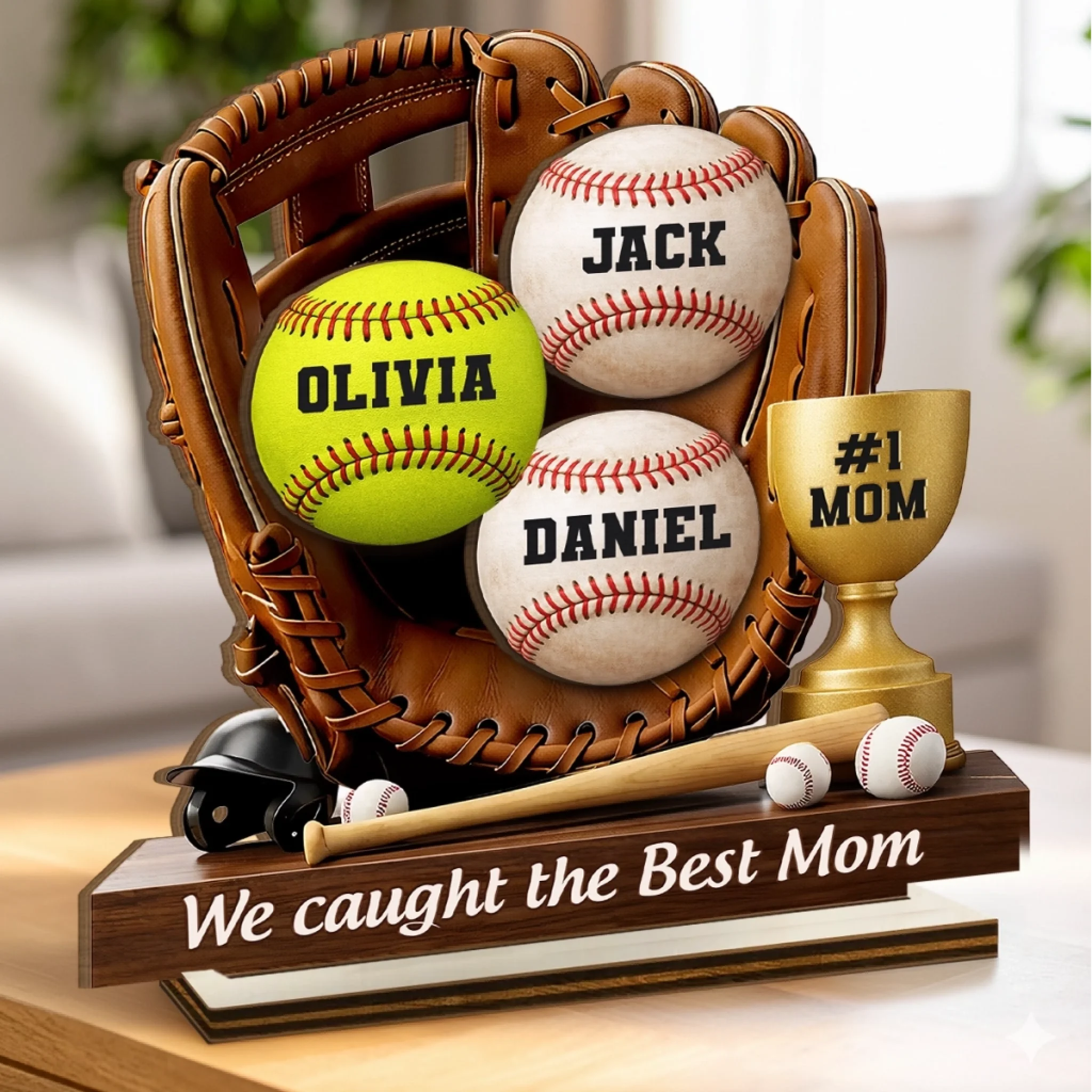 Custom Double-Layer Wooden Baseball Commemorative Plaque — Personalized Mother's Day & Father's Day Gift