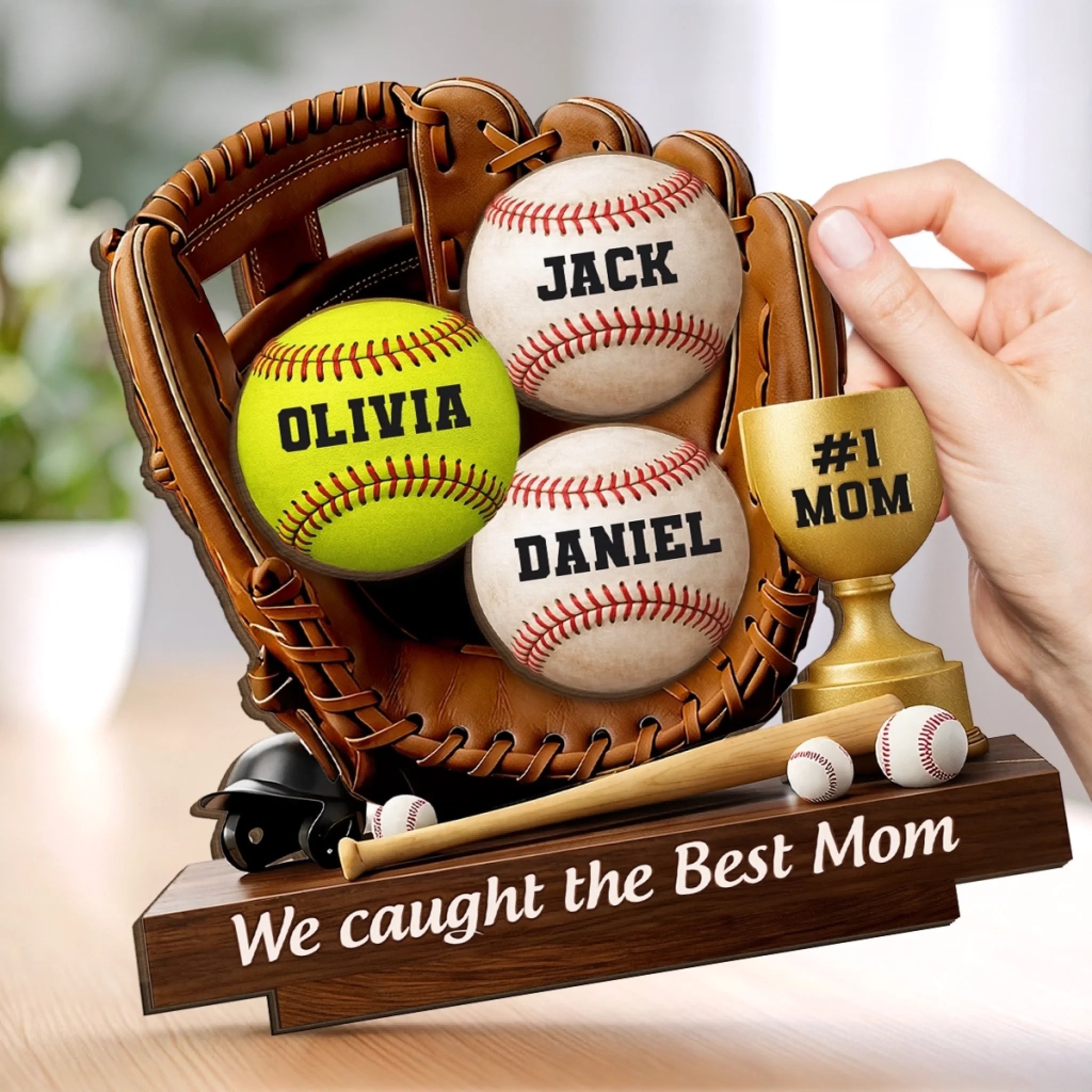 Custom Double-Layer Wooden Baseball Commemorative Plaque — Personalized Mother's Day & Father's Day Gift