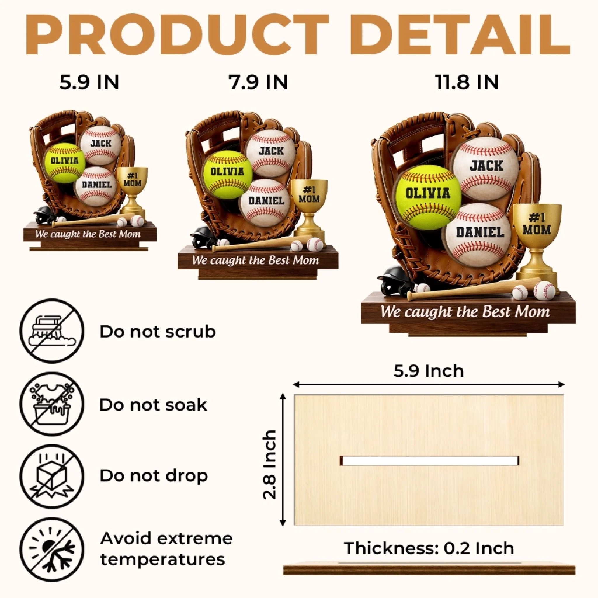 Custom Double-Layer Wooden Baseball Commemorative Plaque — Personalized Mother's Day & Father's Day Gift