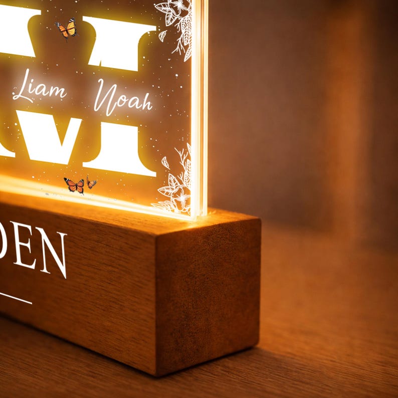 Custom MOM’s garden LED Lamp with Kids Names, Custom Mother’s Day Night Light
