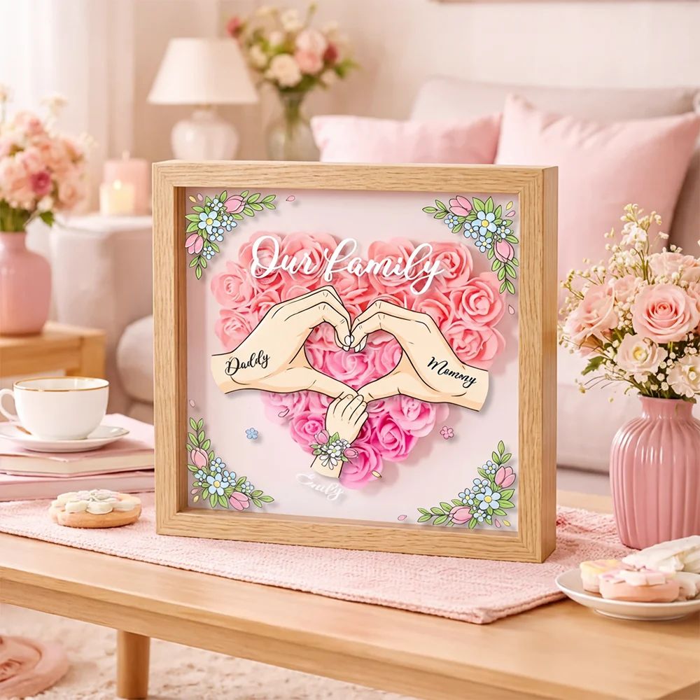 Blooming with Family Love – Personalised Flower Shadow Box with Names For Mom