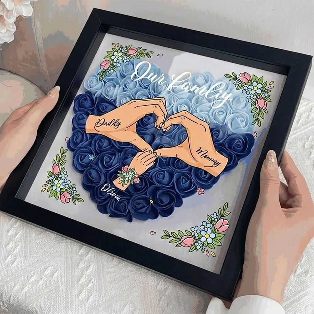 Blooming with Family Love – Personalised Flower Shadow Box with Names For Mom