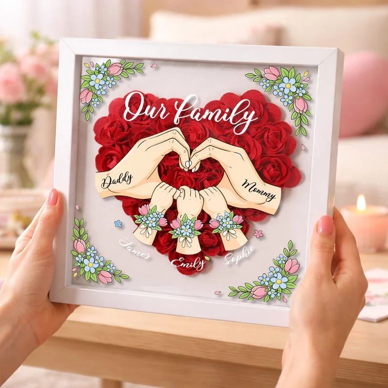 Blooming with Family Love – Personalised Flower Shadow Box with Names For Mom