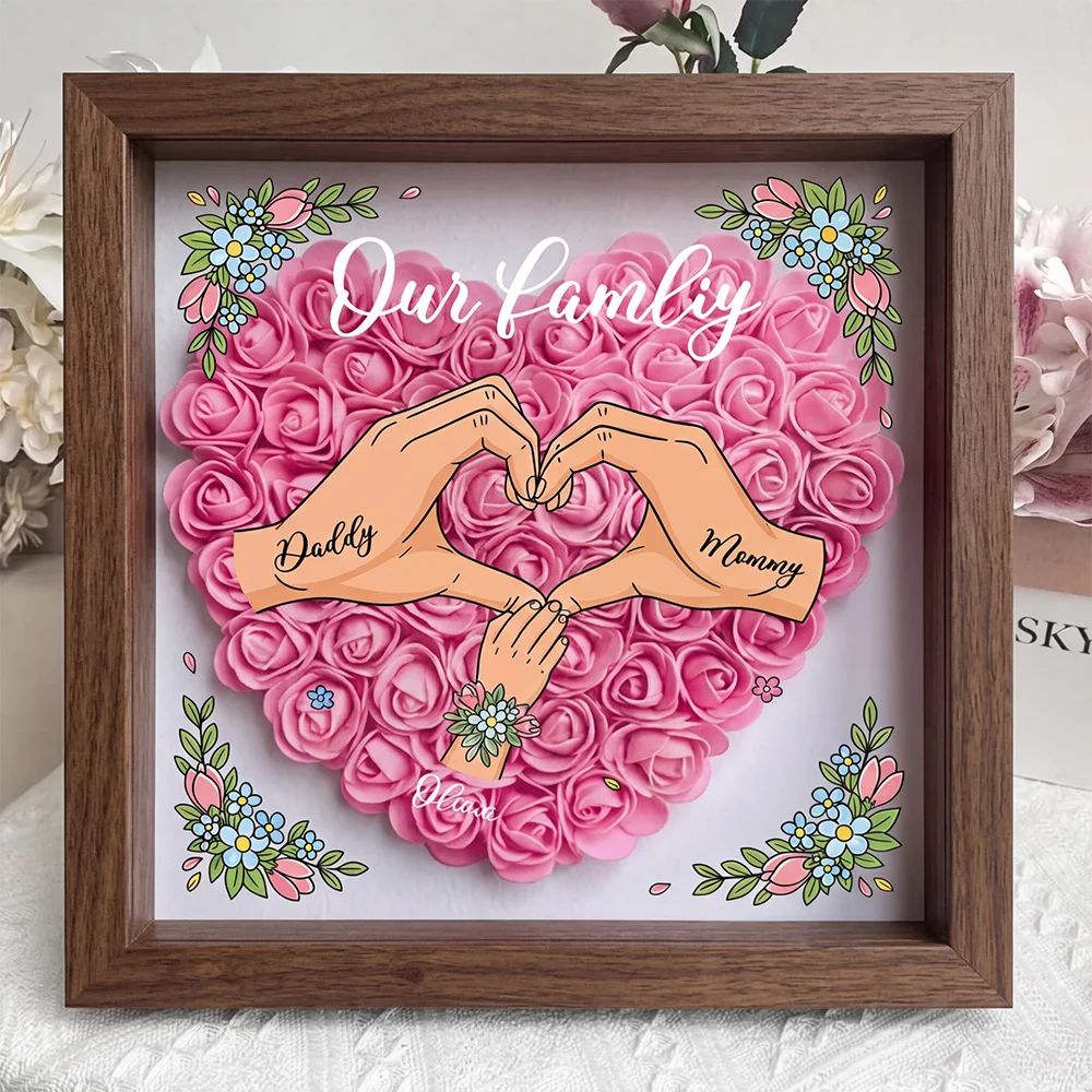 Blooming with Family Love – Personalised Flower Shadow Box with Names For Mom