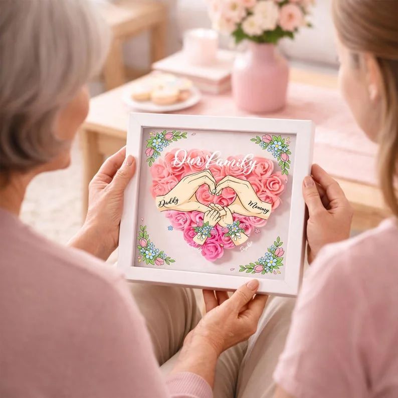 Blooming with Family Love – Personalised Flower Shadow Box with Names For Mom