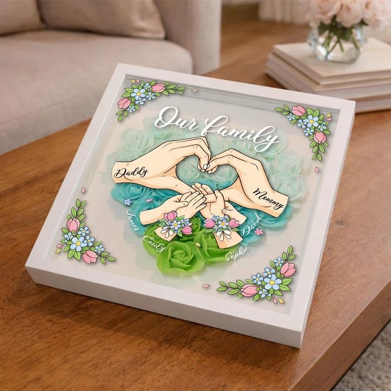 Blooming with Family Love – Personalised Flower Shadow Box with Names For Mom