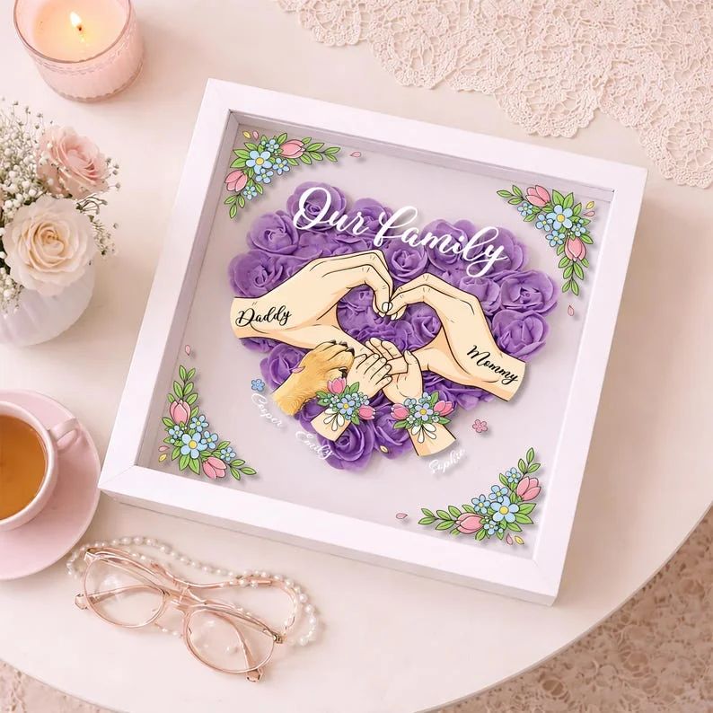 Blooming with Family Love – Personalised Flower Shadow Box with Names For Mom
