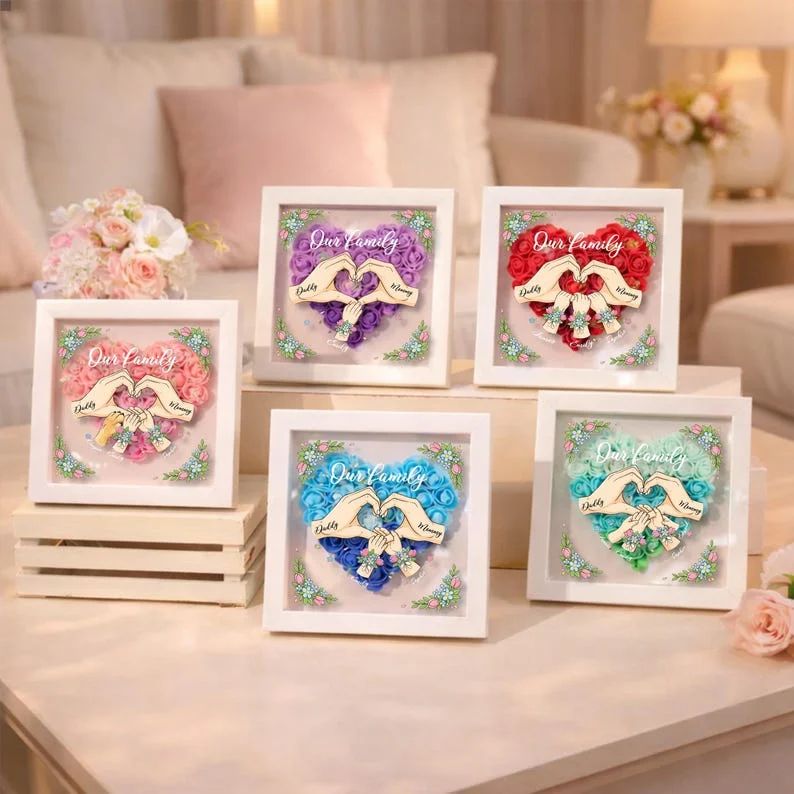 Blooming with Family Love – Personalised Flower Shadow Box with Names For Mom