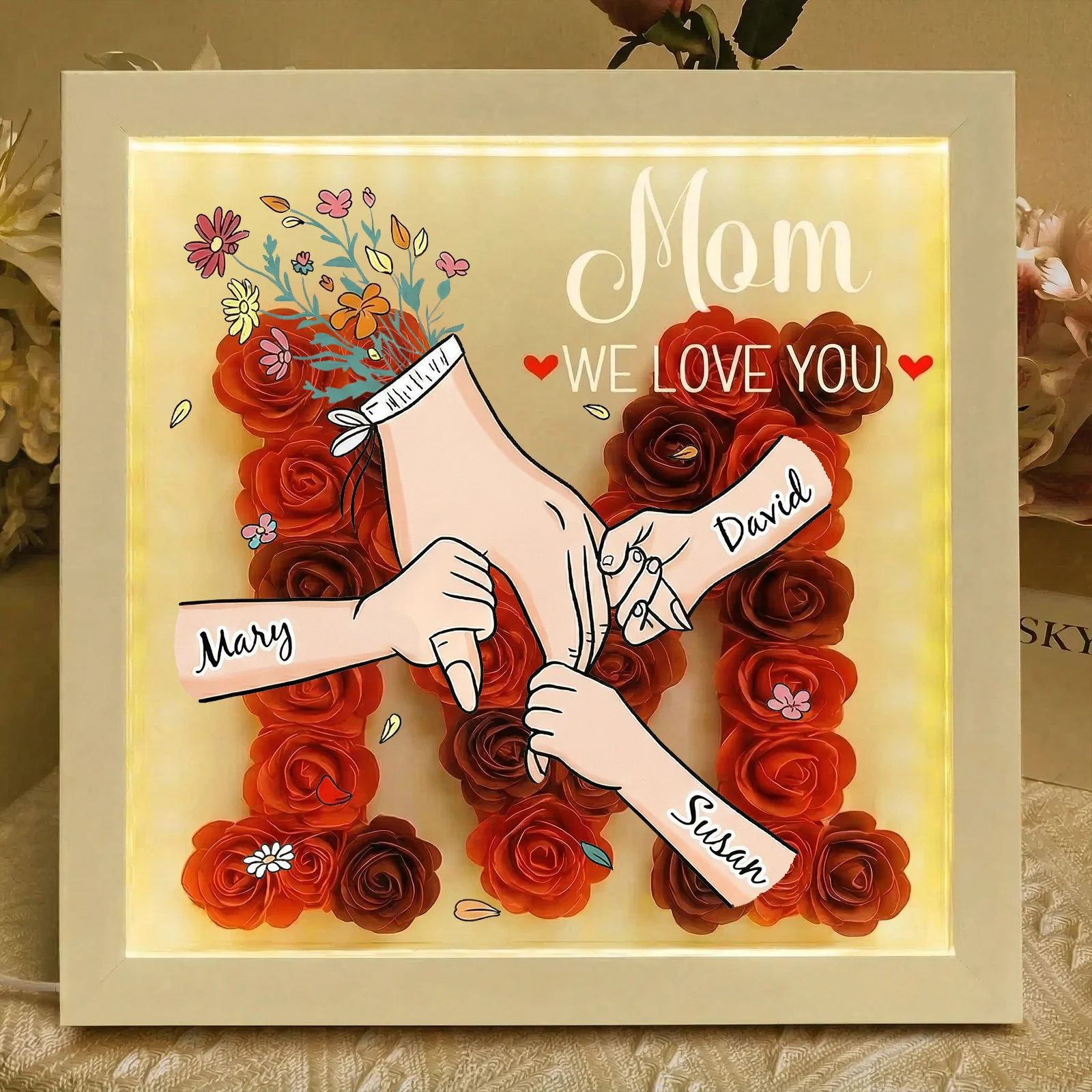 Family Love Blooms Forever – Personalized Flower Letter Shadow Box With Led Light: A Mother's Day Gift For Mom