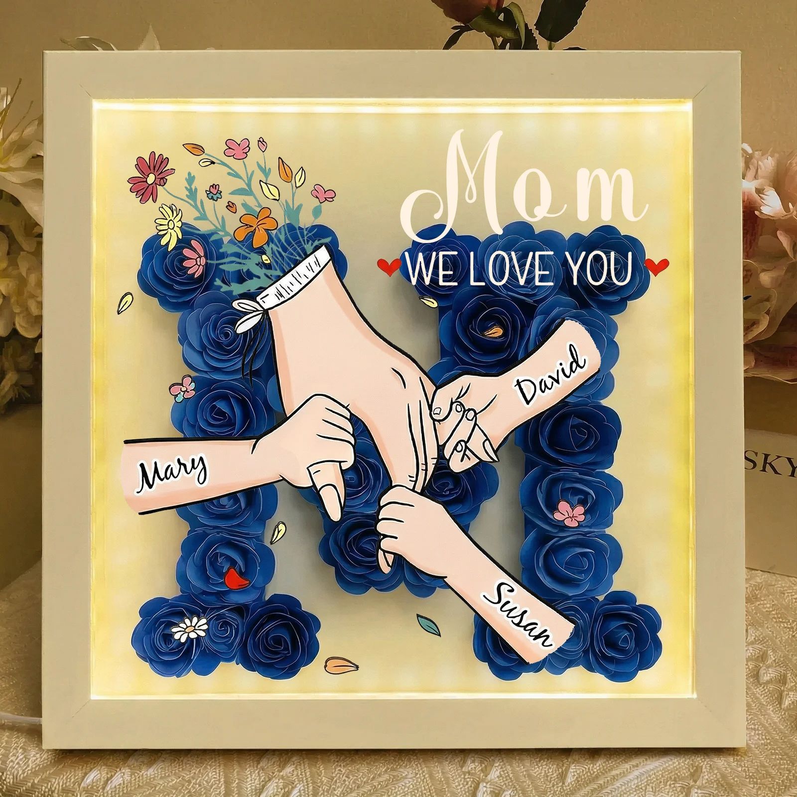 Family Love Blooms Forever – Personalized Flower Letter Shadow Box With Led Light: A Mother's Day Gift For Mom