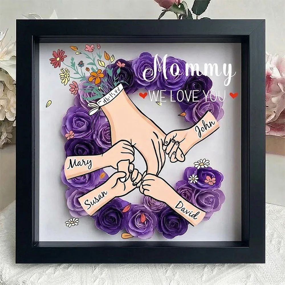 Family Love Blooms Forever – Personalized Flower Letter Shadow Box With Led Light: A Mother's Day Gift For Mom