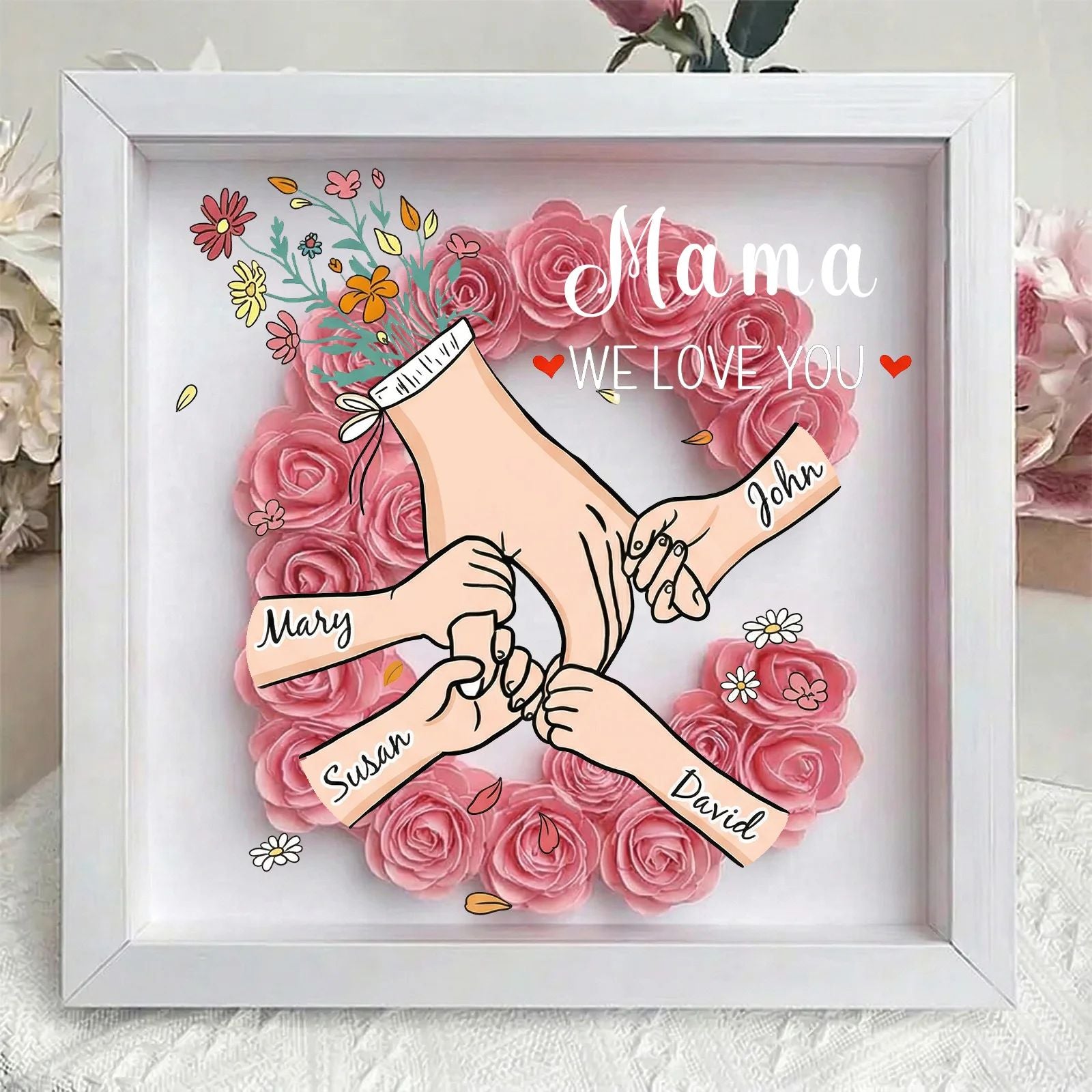 Family Love Blooms Forever – Personalized Flower Letter Shadow Box With Led Light: A Mother's Day Gift For Mom