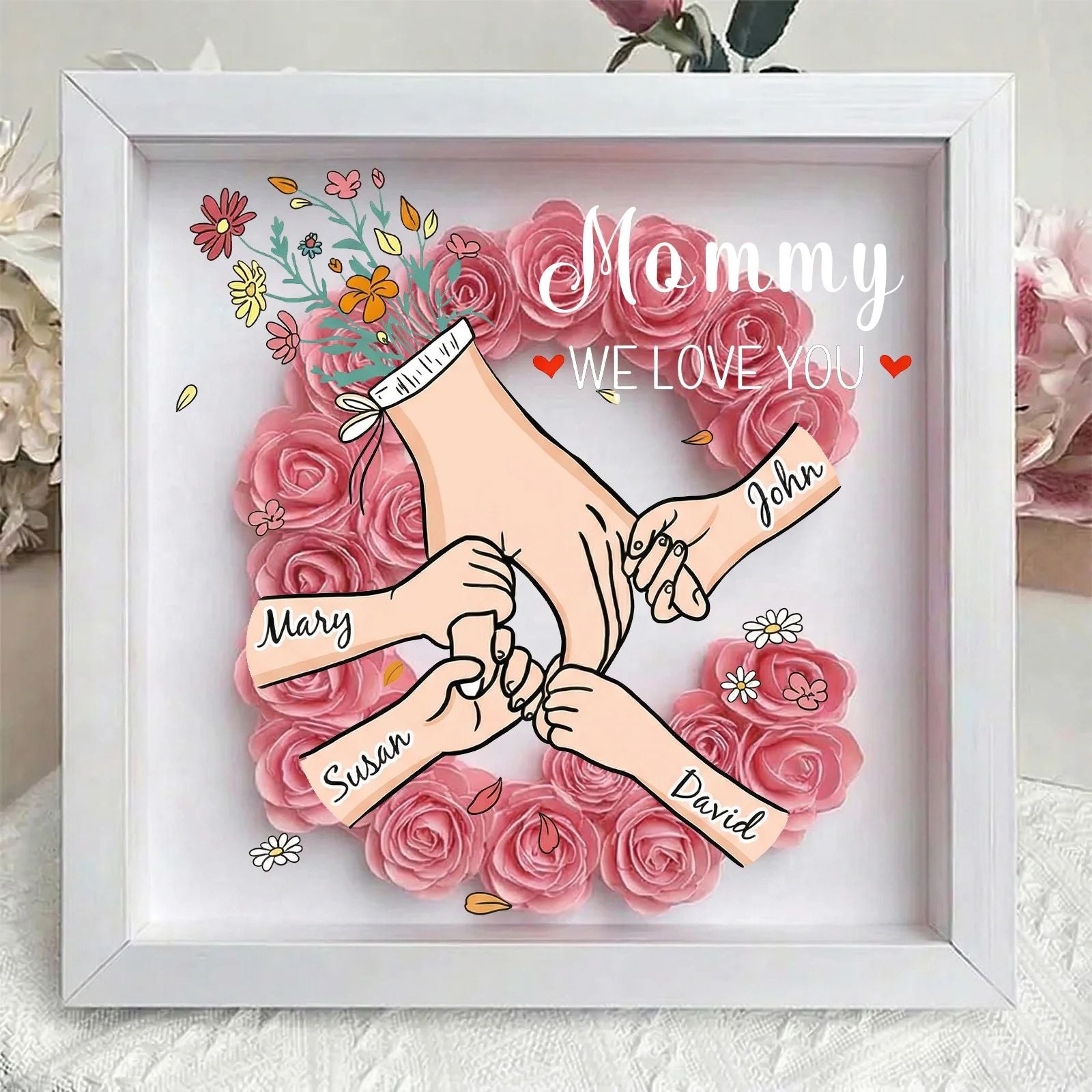 Family Love Blooms Forever – Personalized Flower Letter Shadow Box With Led Light: A Mother's Day Gift For Mom