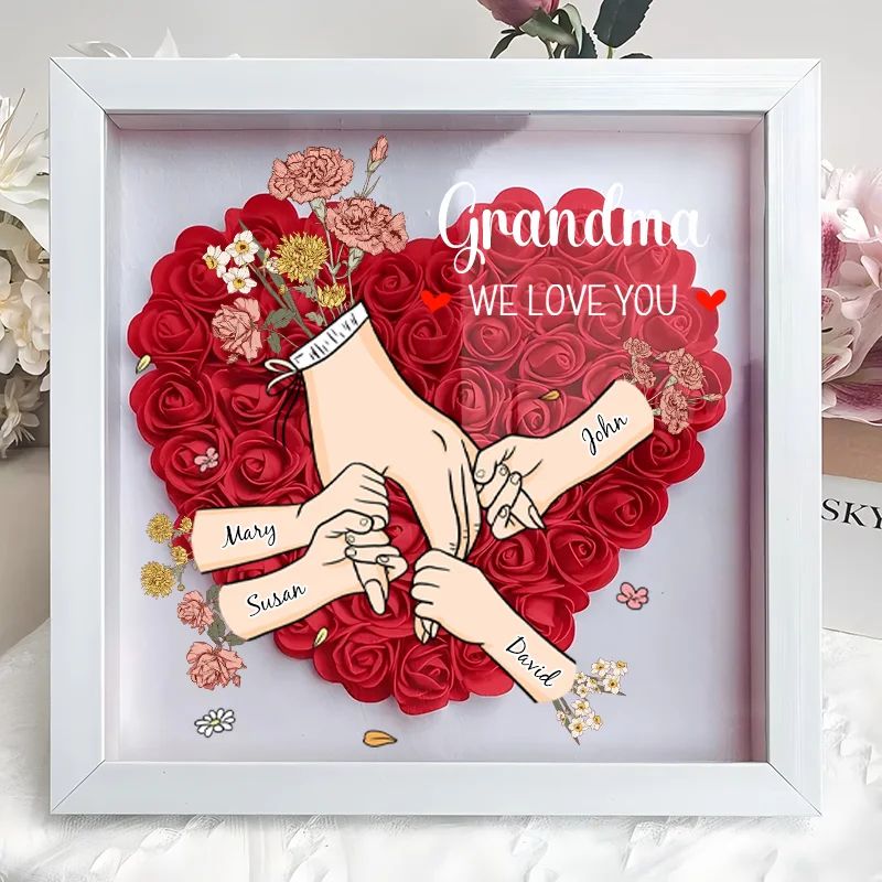Family Love Blooms – Personalized Flower Shadow Box with Names & Birth Flowers Mother's Day Gift