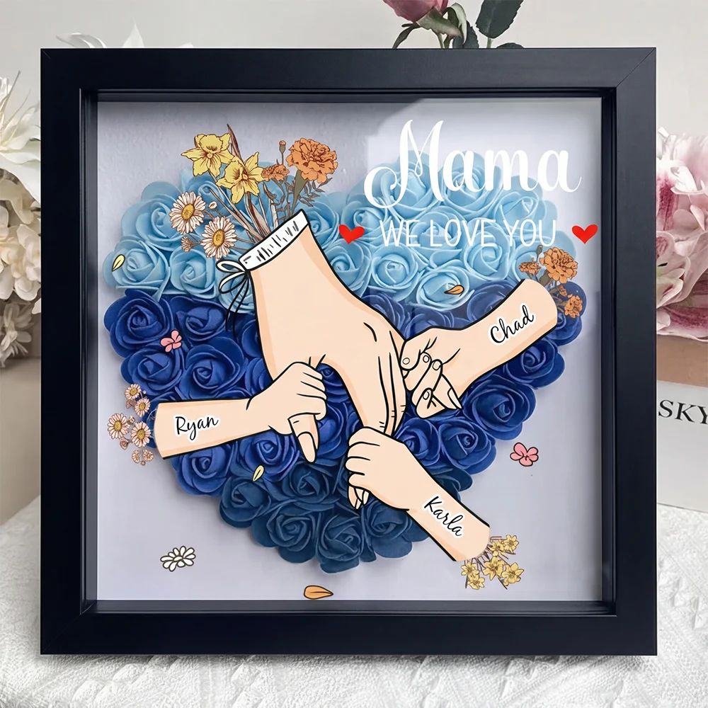 Family Love Blooms – Personalized Flower Shadow Box with Names & Birth Flowers Mother's Day Gift