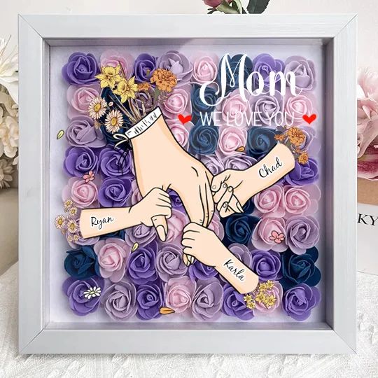 Family Love Blooms – Personalized Flower Shadow Box with Names & Birth Flowers Mother's Day Gift
