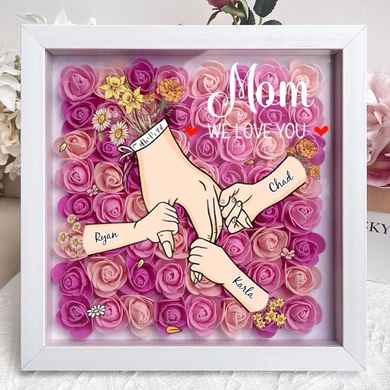 Family Love Blooms – Personalized Flower Shadow Box with Names & Birth Flowers Mother's Day Gift