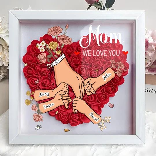 Family Love Blooms – Personalized Flower Shadow Box with Names & Birth Flowers Mother's Day Gift