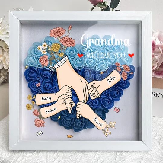 Family Love Blooms – Personalized Flower Shadow Box with Names & Birth Flowers Mother's Day Gift