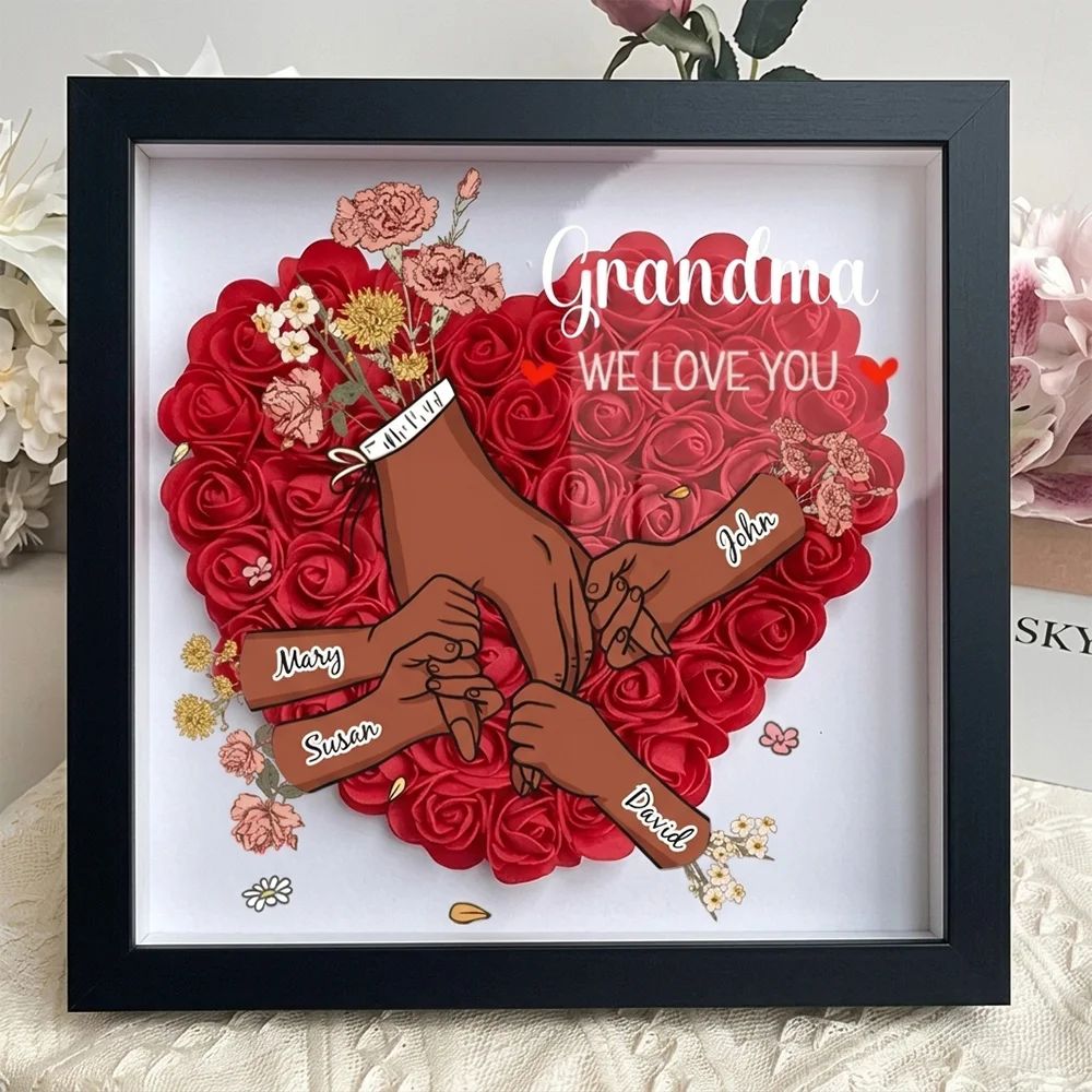 Family Love Blooms – Personalized Flower Shadow Box with Names & Birth Flowers Mother's Day Gift