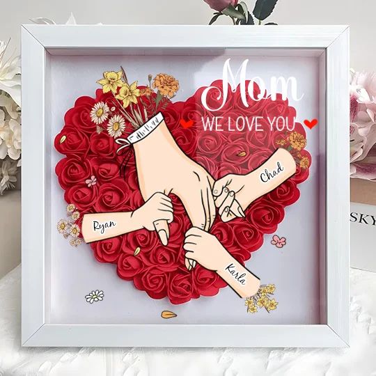 Family Love Blooms – Personalized Flower Shadow Box with Names & Birth Flowers Mother's Day Gift