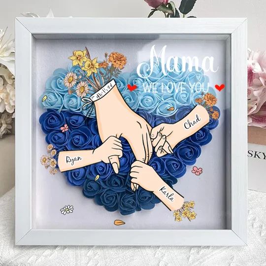 Family Love Blooms – Personalized Flower Shadow Box with Names & Birth Flowers Mother's Day Gift