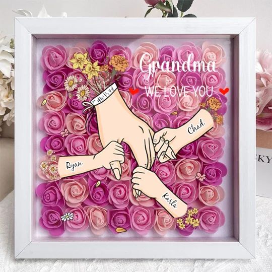 Family Love Blooms – Personalized Flower Shadow Box with Names & Birth Flowers Mother's Day Gift