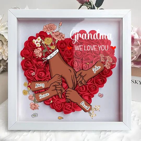 Family Love Blooms – Personalized Flower Shadow Box with Names & Birth Flowers Mother's Day Gift