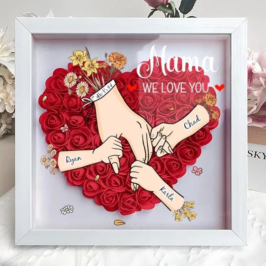 Family Love Blooms – Personalized Flower Shadow Box with Names & Birth Flowers Mother's Day Gift