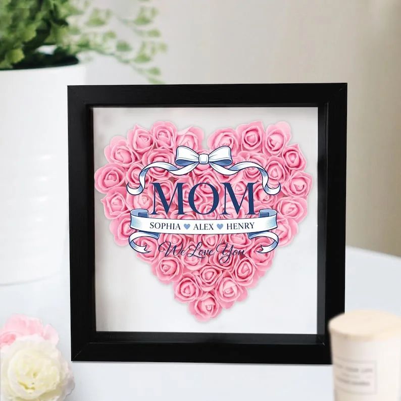 Mom We Love You – Personalised Mom Flower Shadow Box with Names