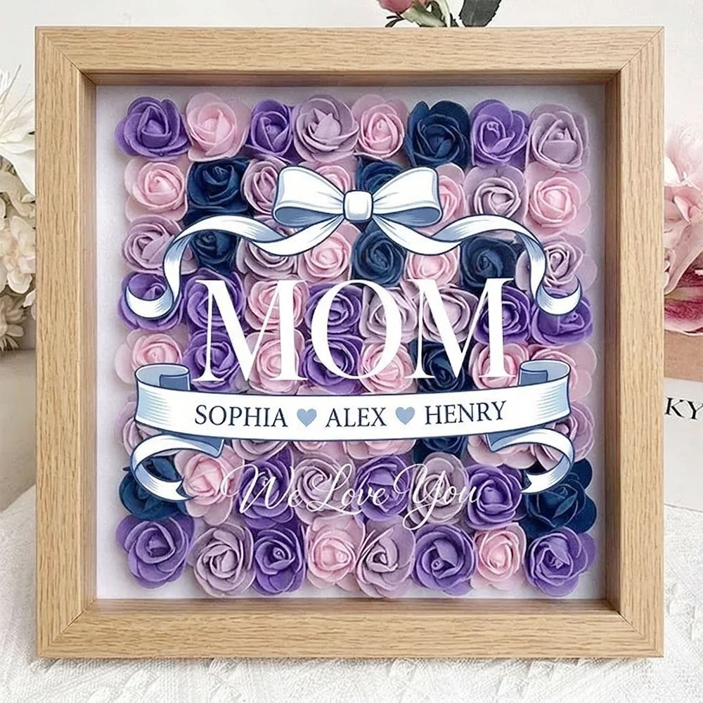 Mom We Love You – Personalised Mom Flower Shadow Box with Names