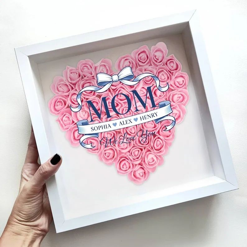 Mom We Love You – Personalised Mom Flower Shadow Box with Names