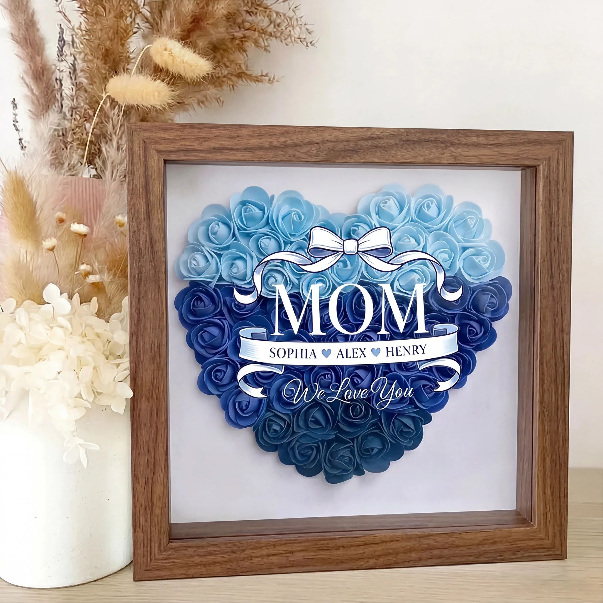 Mom We Love You – Personalised Mom Flower Shadow Box with Names
