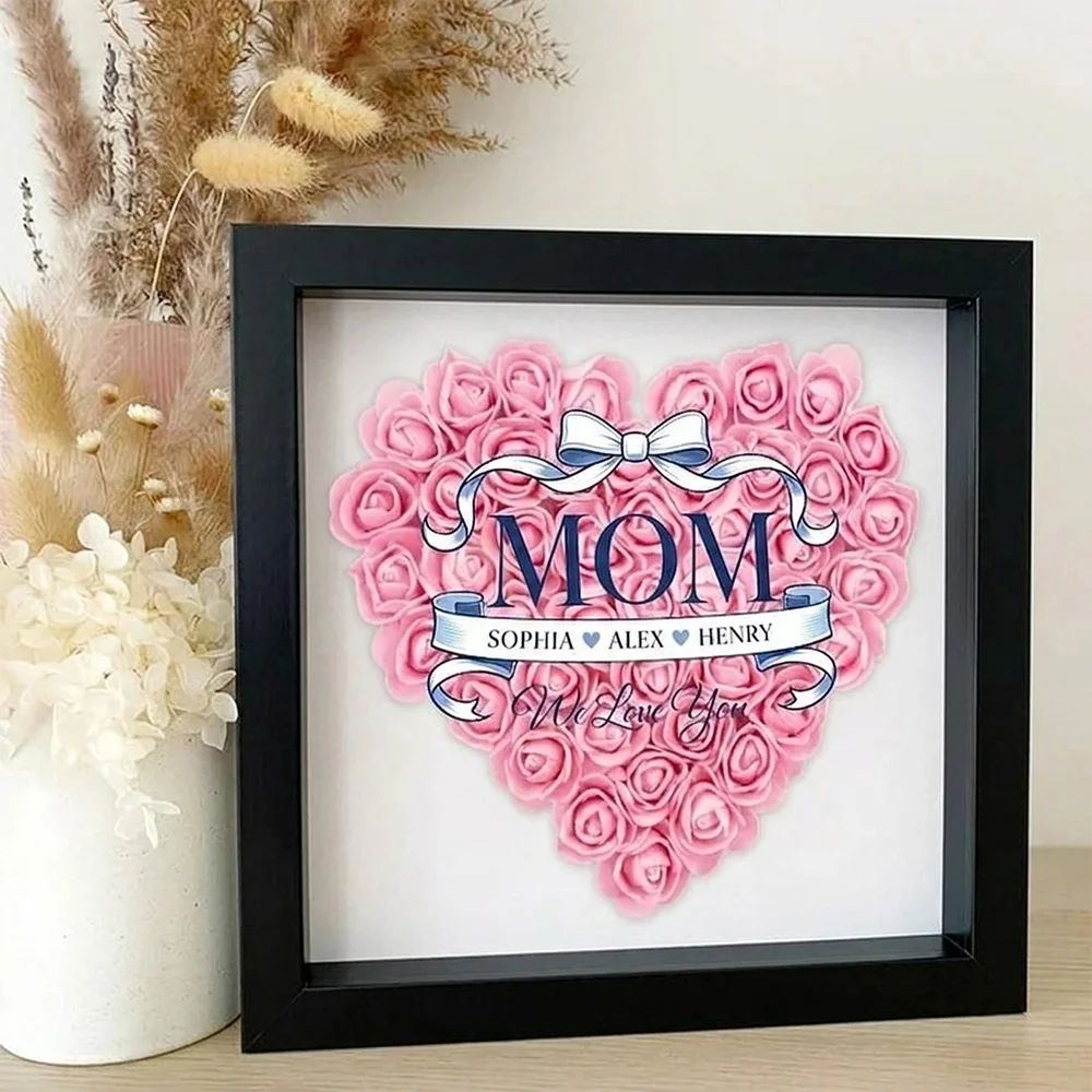 Mom We Love You – Personalised Mom Flower Shadow Box with Names