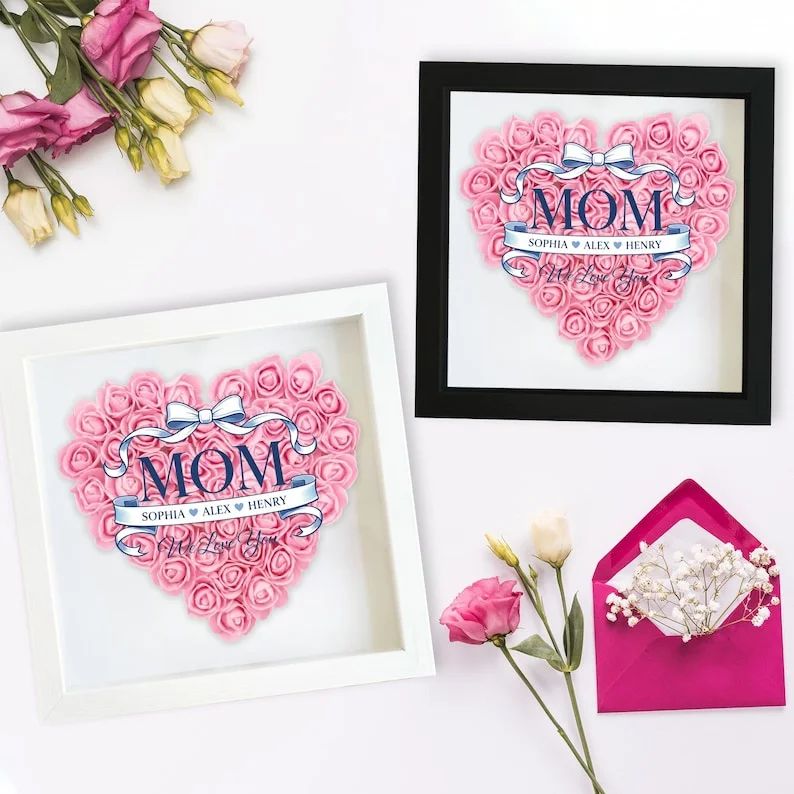 Mom We Love You – Personalised Mom Flower Shadow Box with Names