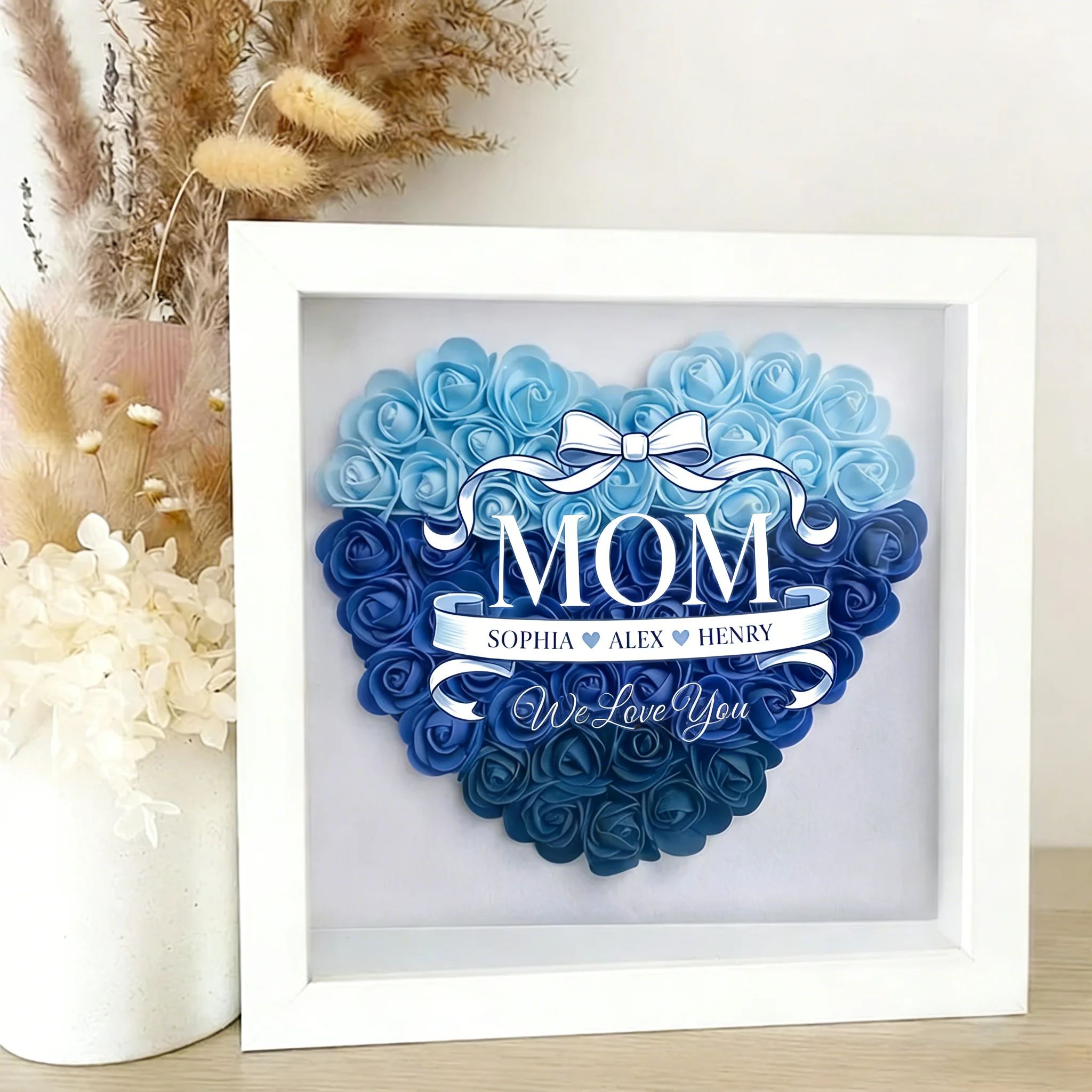 Mom We Love You – Personalised Mom Flower Shadow Box with Names