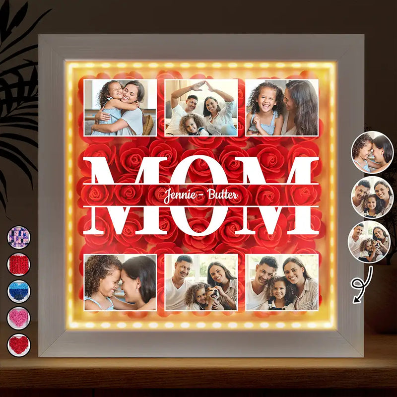 Custom Photo Mom We Love You - Personalized LED Light Flower Shadow Box