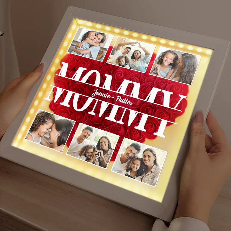 Custom Photo Mom We Love You - Personalized LED Light Flower Shadow Box