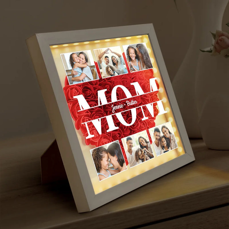 Custom Photo Mom We Love You - Personalized LED Light Flower Shadow Box