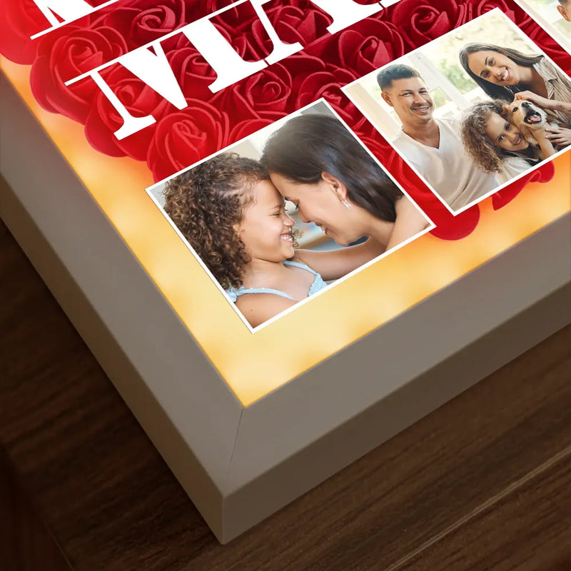 Custom Photo Mom We Love You - Personalized LED Light Flower Shadow Box