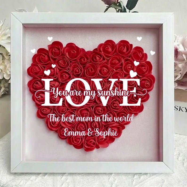 LOVE Best Mom Ever – Personalised Flower Shadow Box with Names